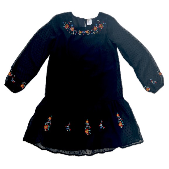 Black Floral Embroidered Smock Dress - Picture 2 of 5